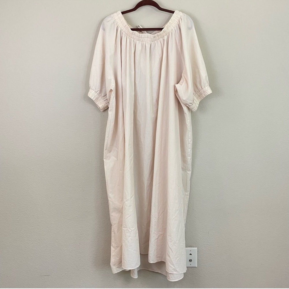 NAP Cream Tie Back Short Puff Sleeves Poplin Oversized Maxi Dress Size Small - Picture 11 of 12